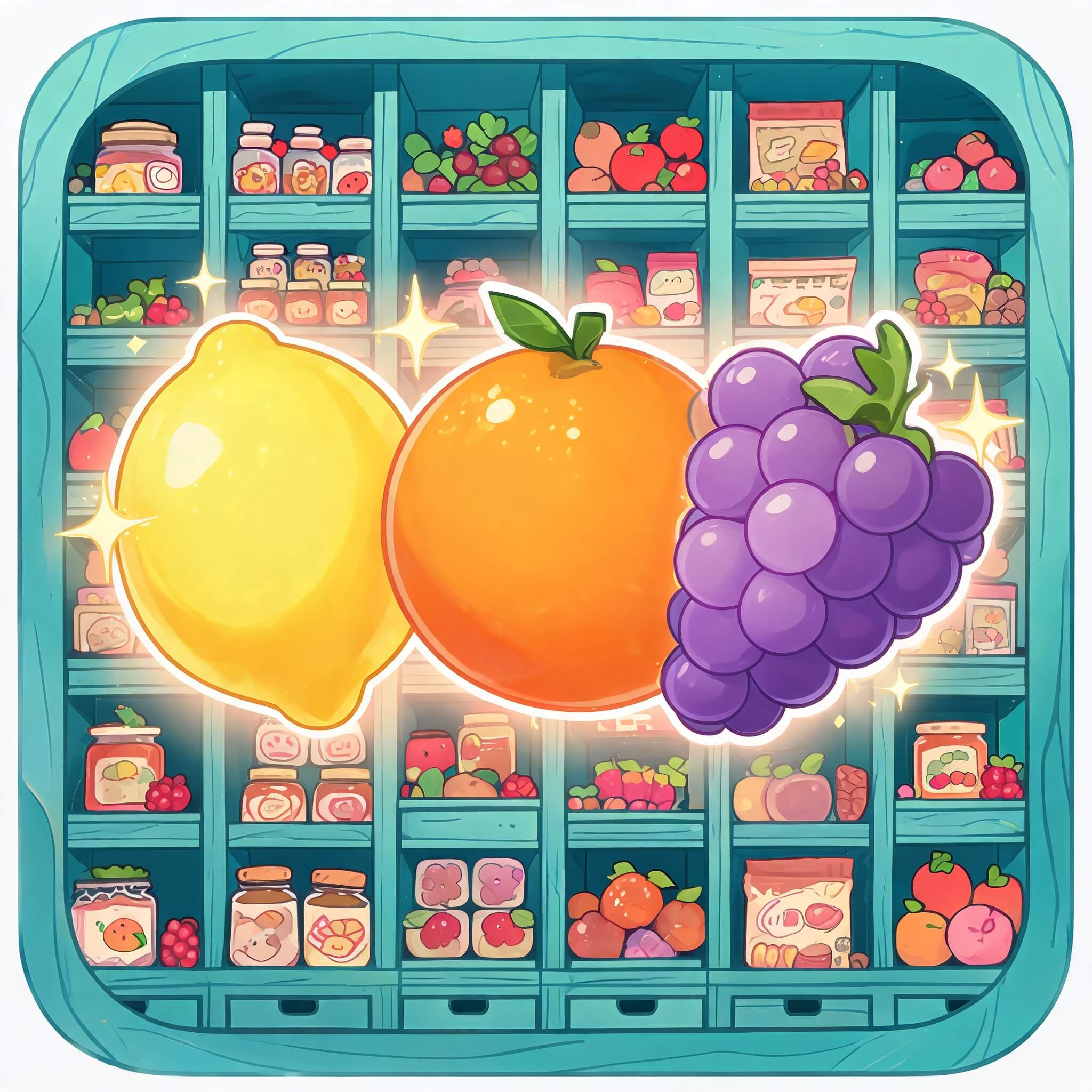 Shelf Triple promotional art with shelves and fruit